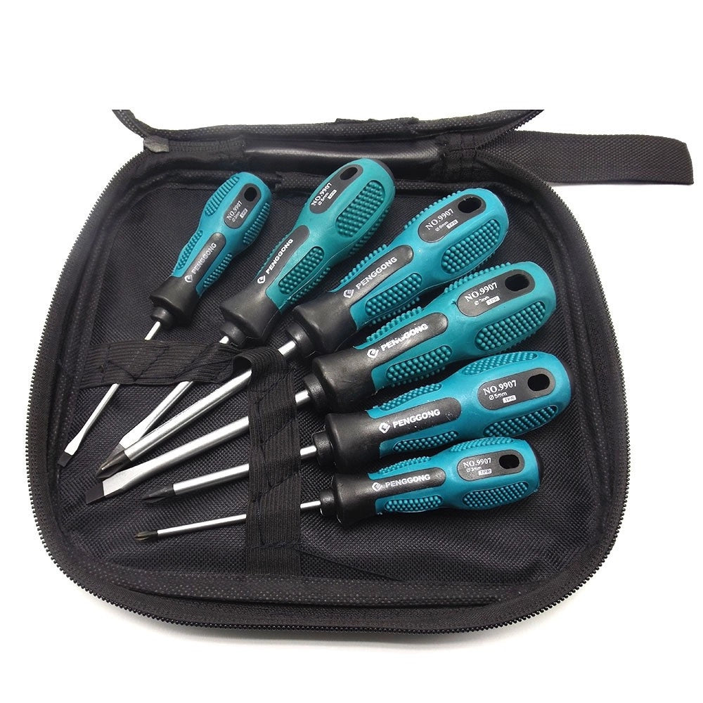 Trade Shop - Set Kit 7 Cacciaviti Cacciavite Con Manico Ergonomico Punta A Stella A Taglio -