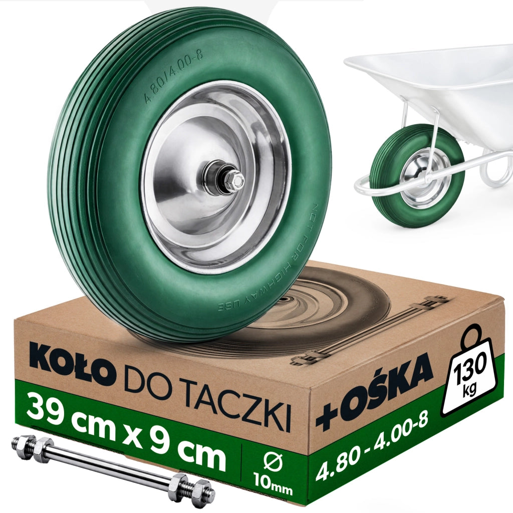 KADAX Kółka do taczek 4.00-8 PU 551030 zielone K16351 + ŚRUBY