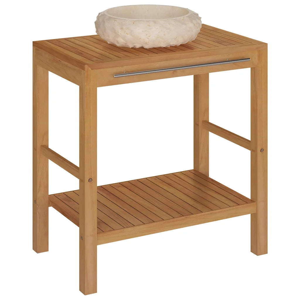 Armadietto da Bagno in Legno di Teak con Lavabo in Marmo Crema
