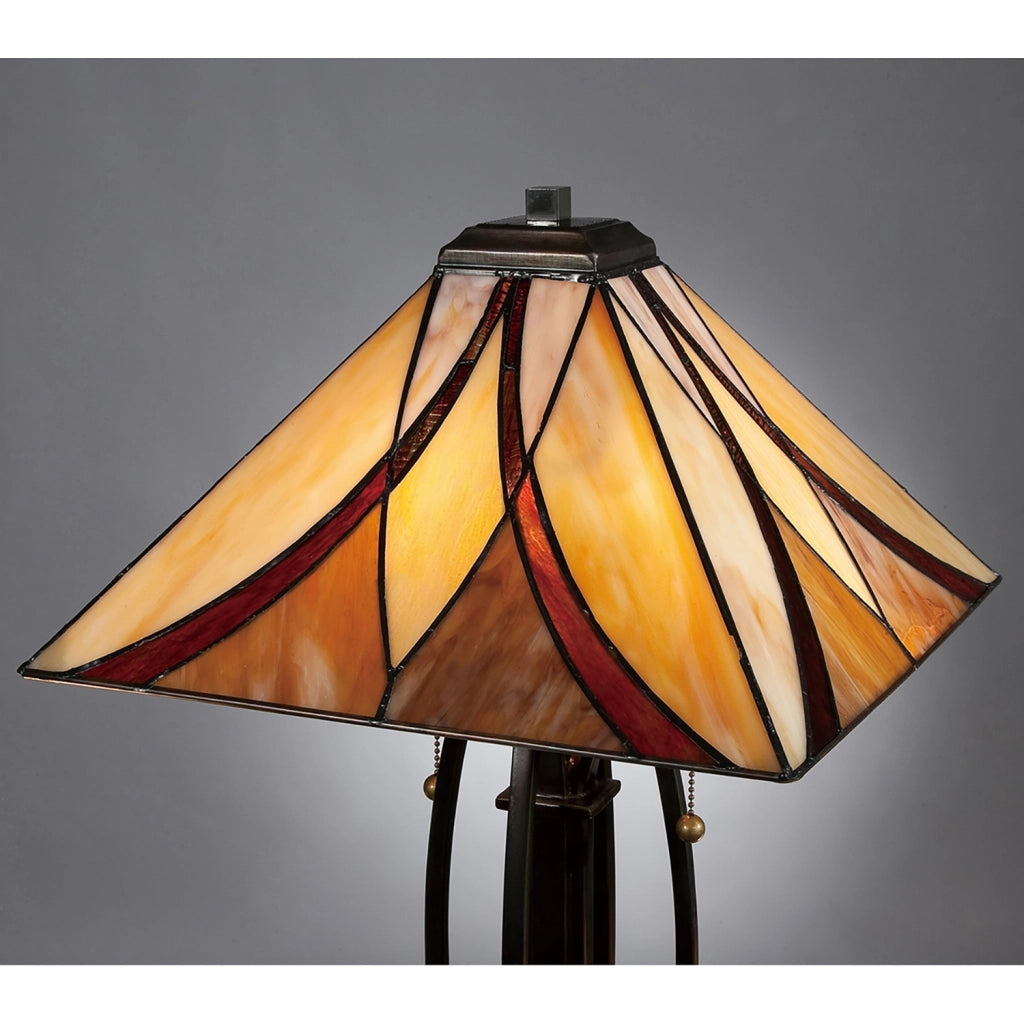Lampada Da Scrivania Tiffany Asheville Metallo Bronzo Valiant 2 Luci E27