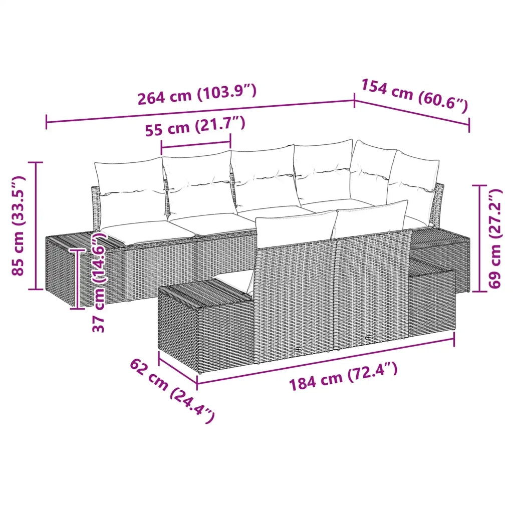 Set Divano da Giardino con cuscino 7 pcs Marrone polyrattan
