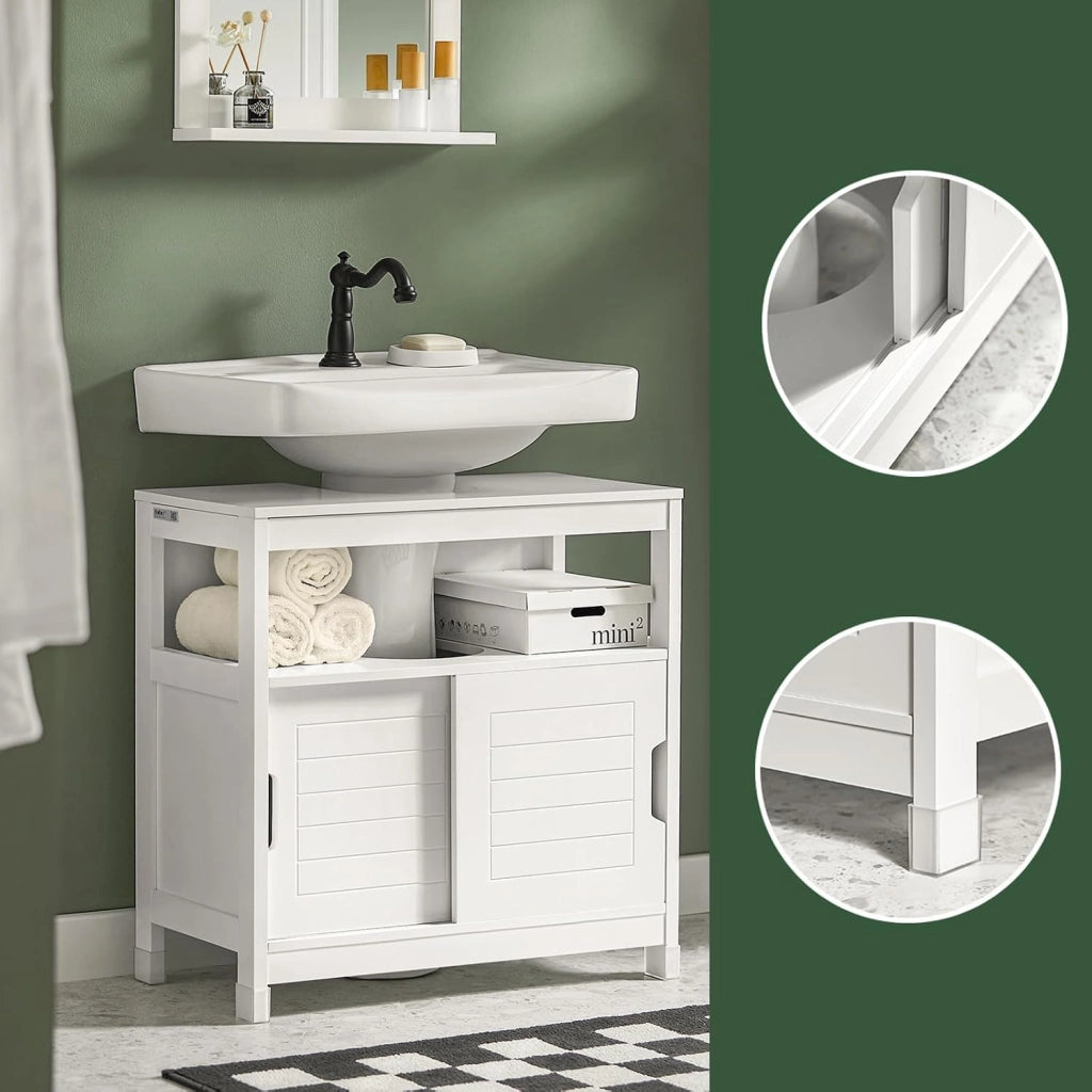 Mobiletto Bagno Salvaspazio - Armadio Salvaspazio 2 Ante Scorrevoli e Ripiano Aperto - Mobile Sottolavabo per Bagno Moderno Piccolo – Bianco, 60x30x60cm, FRG128-II-W