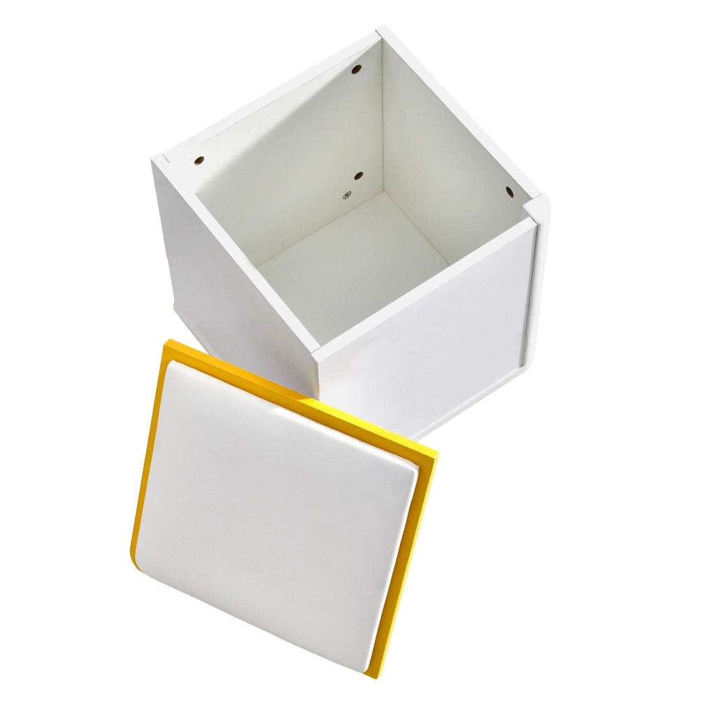 Tavolino da caffè sollevabile e pieghevole 100x50x43 cm con 4 sgabelli; MDF; bianco e giallo