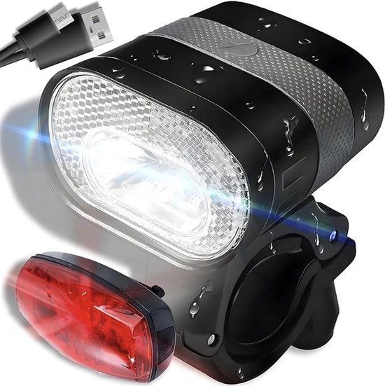 Lanterna per bicicletta, set di illuminazione per bicicletta USB, conforme a STVZO, lanterna per bicicletta USB ricaricabile, lanterna per bicicletta anteriore e posteriore, funziona con batterie, resistente alla pioggia e ricaricabile, 3200 mAh 500 lm