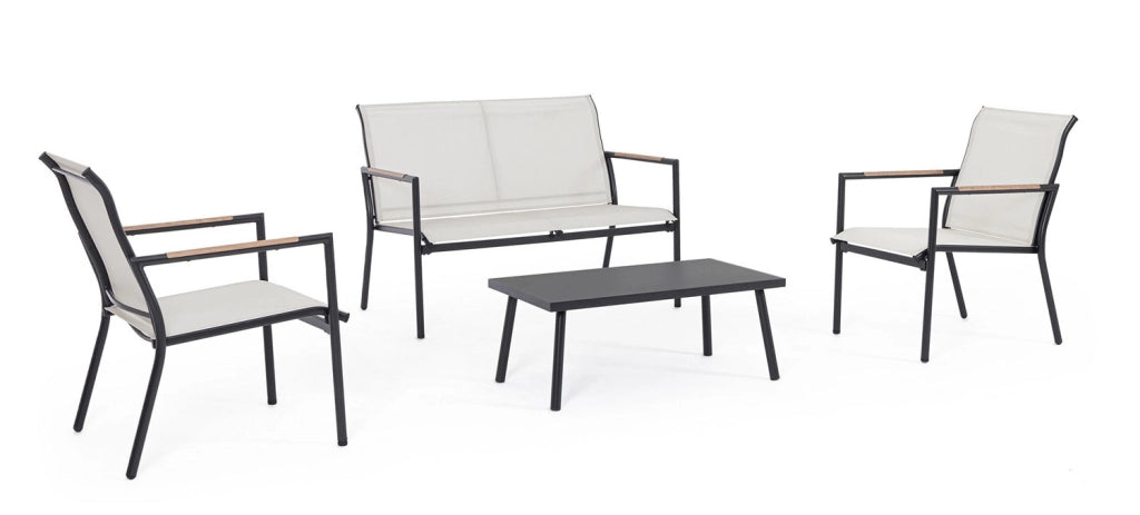 Set 5 Pezzi Salotto da Giardino con Divano 2 Poltrone e 2 Tavolini in Acciaio e Textilene Marsala Antracite