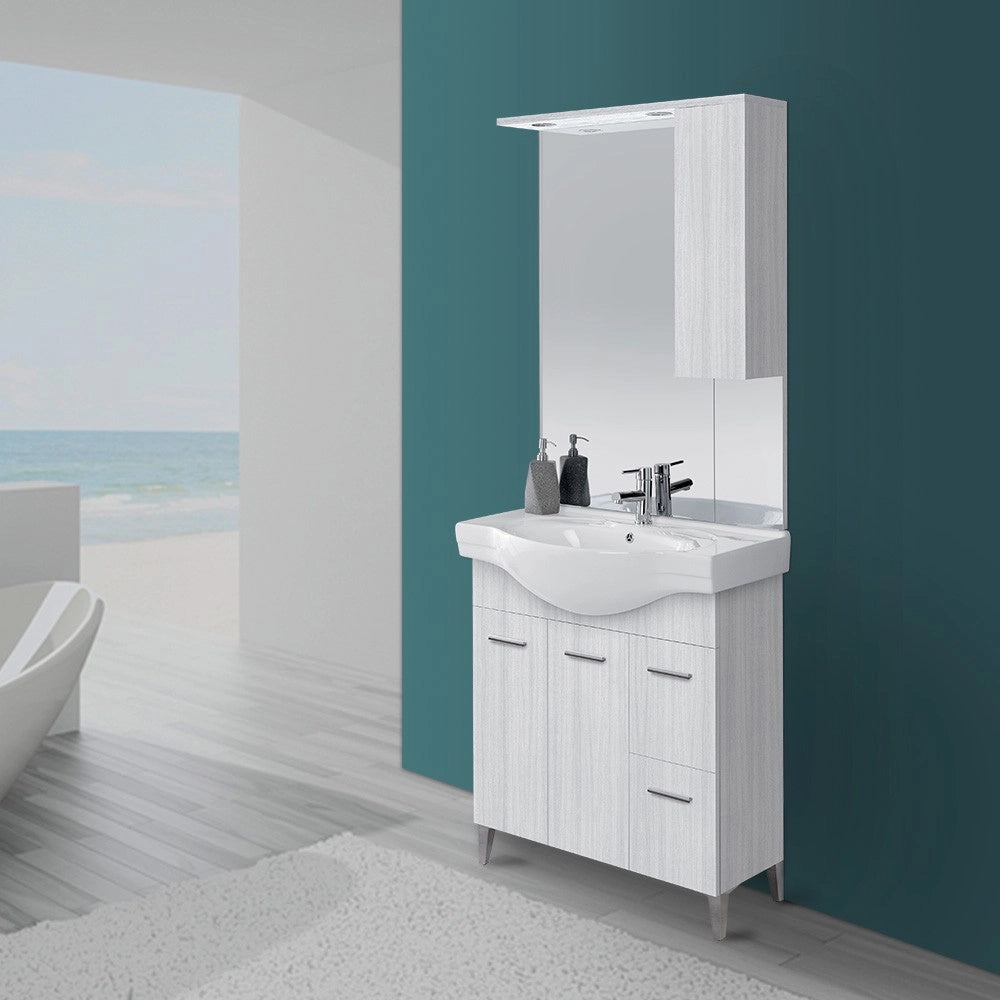 Mobile bagno a terra 85 cm grigio con pensile su specchio LED Desya