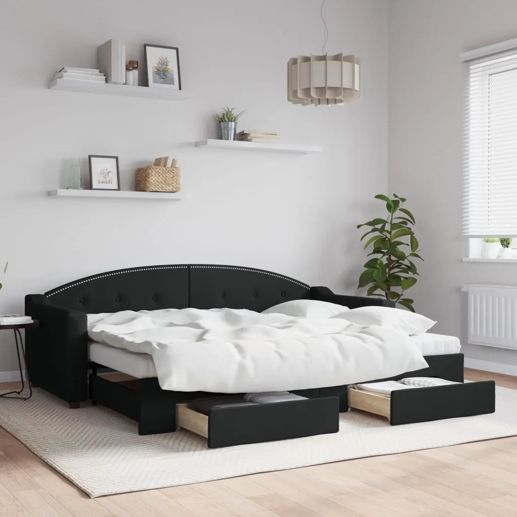 Divano Letto Estraibile con Cassetti-Sofa Letto-Daybed Nero 80x200 cm in Tessuto 387807