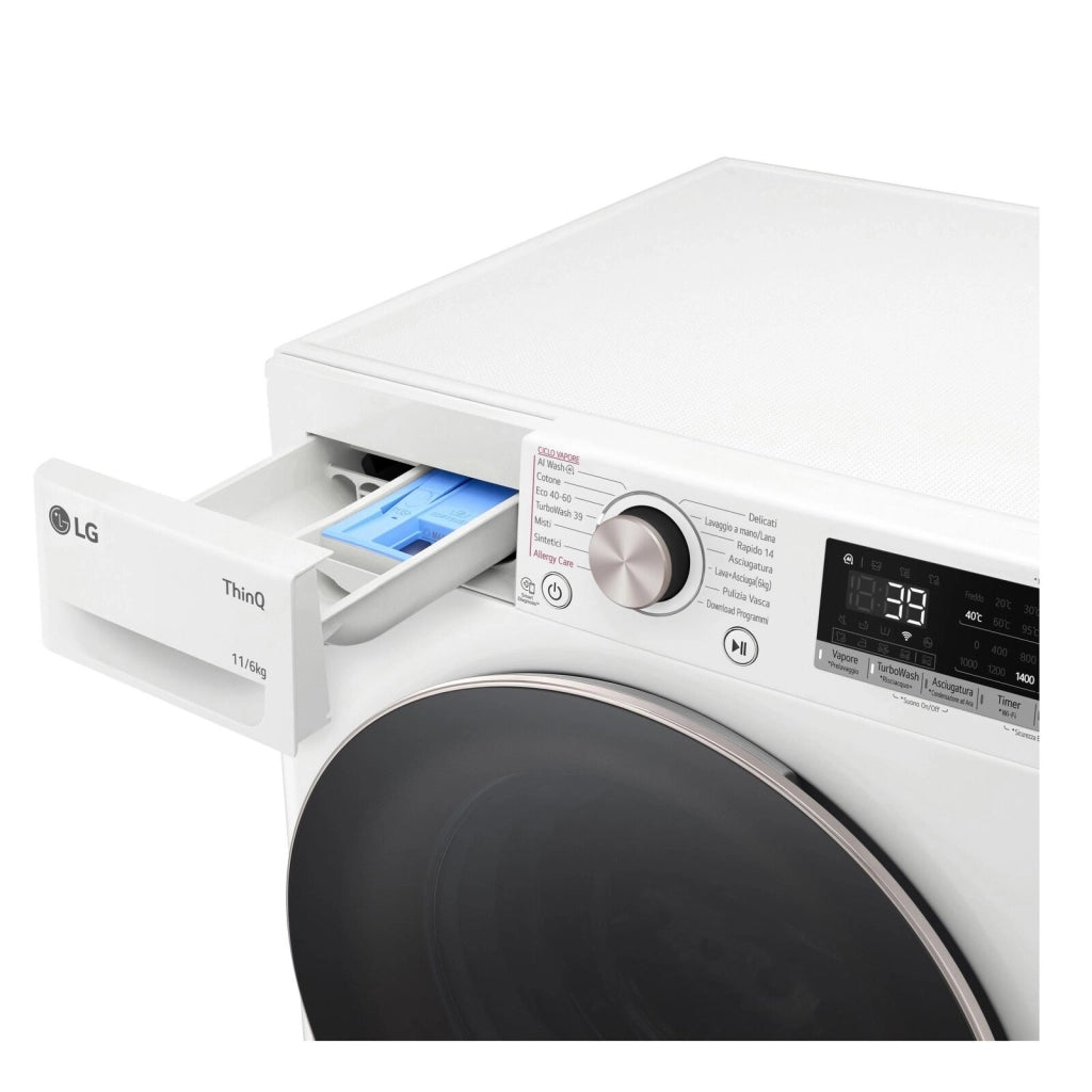 LG D4R7011TSWG Lavasciuga 11/6kg AI DD, Classe D, 1400 giri, TurboWash 360, Vapore, Wi-Fi