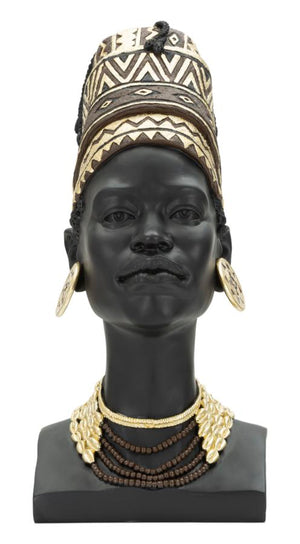 Statua Donna Masai con Turbante 21,5x45x27,5 cm in Poliresina Nero/Oro