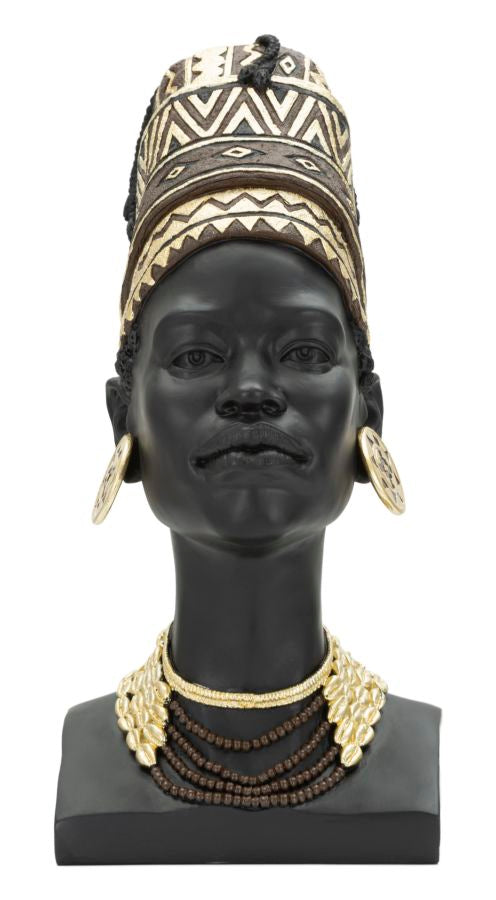 Statua Donna Masai con Turbante 21,5x45x27,5 cm in Poliresina Nero/Oro