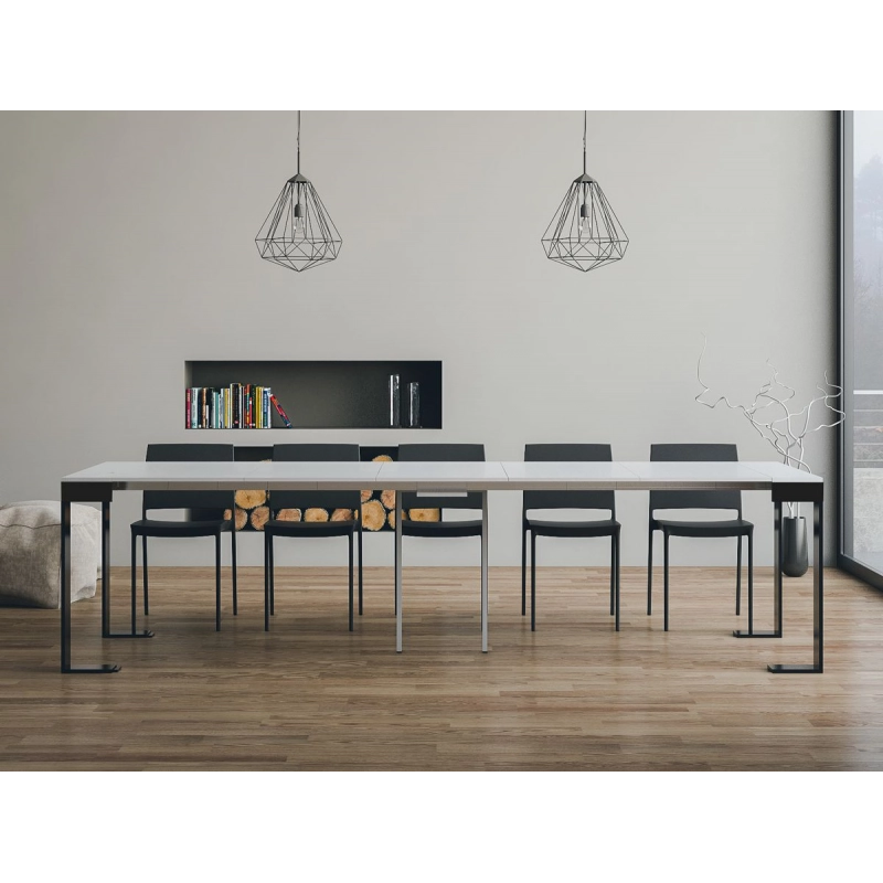 Consolle allungabile 90x40/300 cm Tecno Evolution telaio Antracite - Bianco Frassino