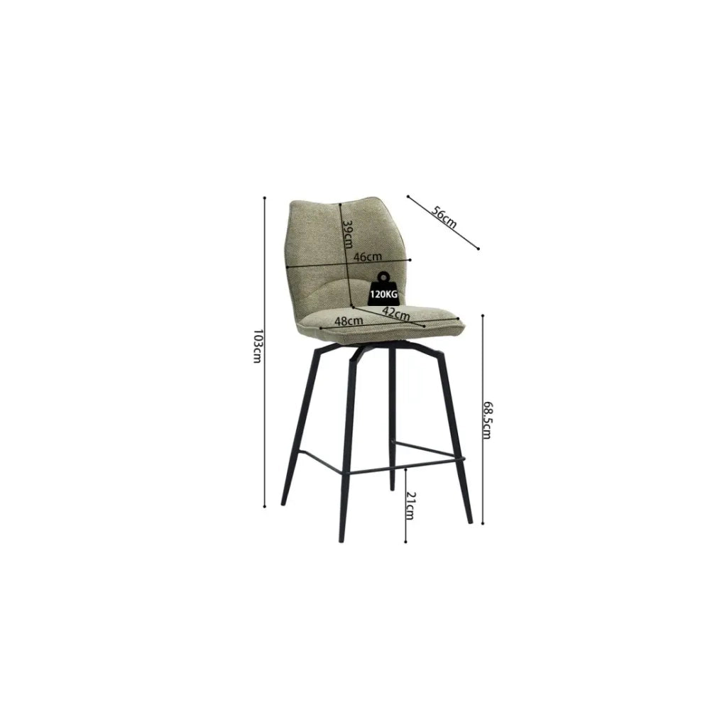 Sedia da banco girevole CROFT - Tessuto beige sabbia - Gambe in metallo nero - Altezza 103 cm - Stile design/industriale