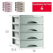 Cassettiera in Plastica Effetto Rattan 4 Cassetti 23 x 18 x 21,5 cm 3 Colori