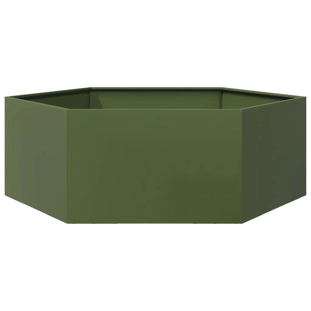 Fioriera rialzata per piante fiori terrazza giardino esagono color ulivo 138 x 120 x 45 cm acciaio verde 02_0038709