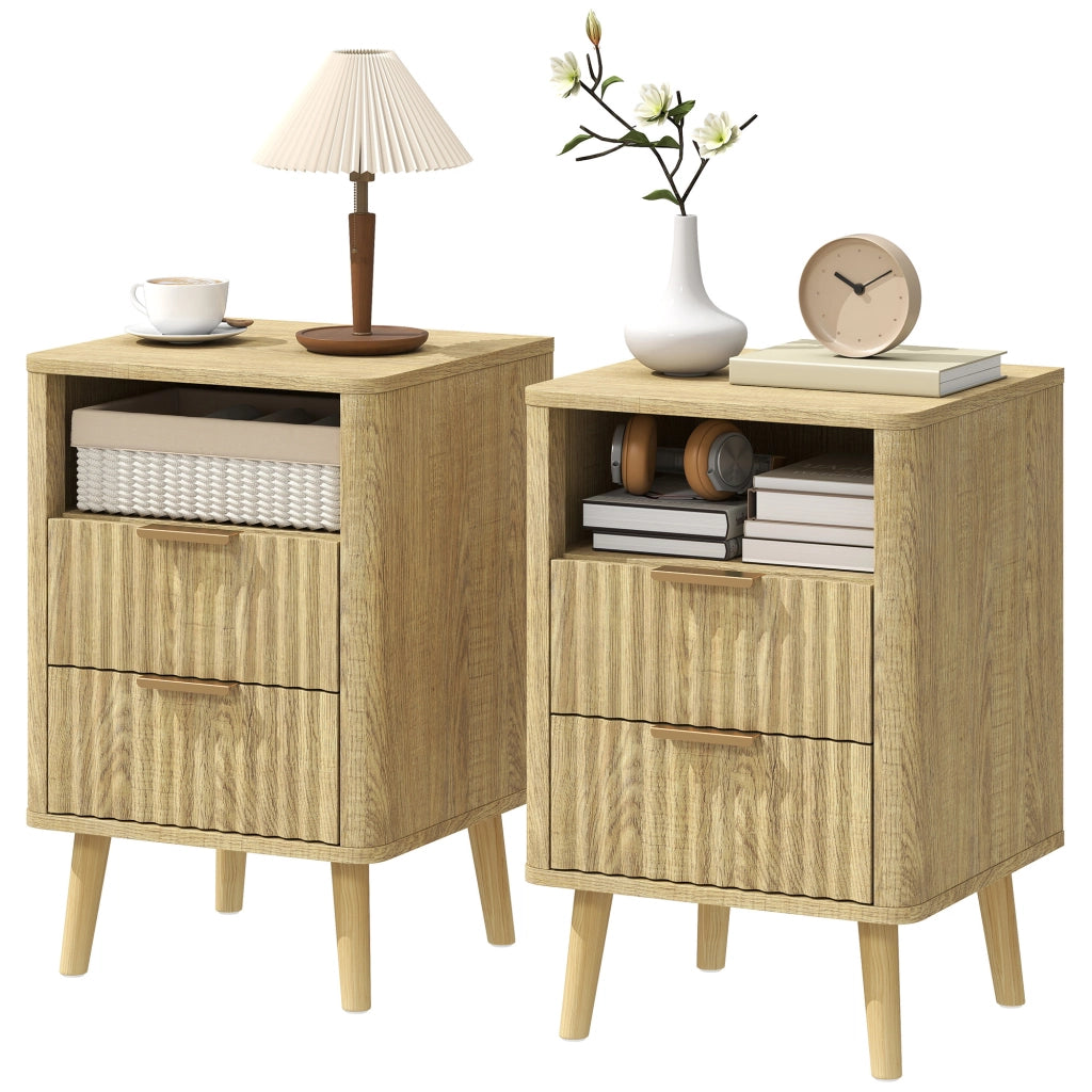 Comodino con 2 cassetti e vano aperto ¨C Zephmum ¨C Rovere 40x40x61 cm