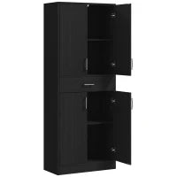 Credenza Cucina Alta con 2 armadi a 2 porte, 1 cassetto centrale e 2 ripiani regolabili su 3 livelli, in MDF, 70.8x34x180cm, Nero | Aosom Italy