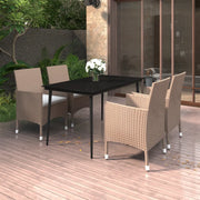 Set da Pranzo per Giardino 5 pz con Cuscini Polyrattan e Vetro cod mxl 39876