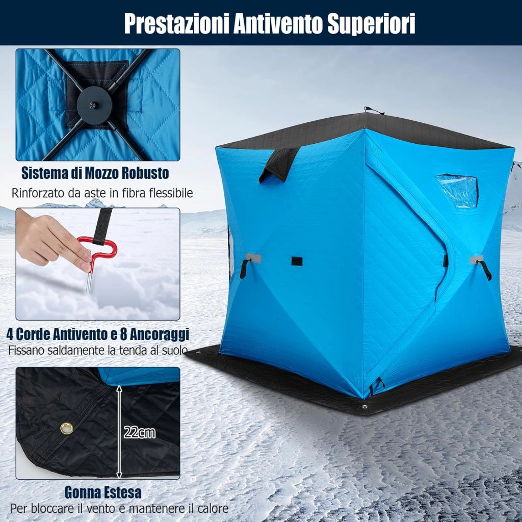 Tenda da Pesca sul Ghiaccio, Capanna di Ghiaccio in Tessuto Oxford con Finestre, Protezione Termica, Antivento e Impermeabile, per Pesca Invernale, per 2 Persone
