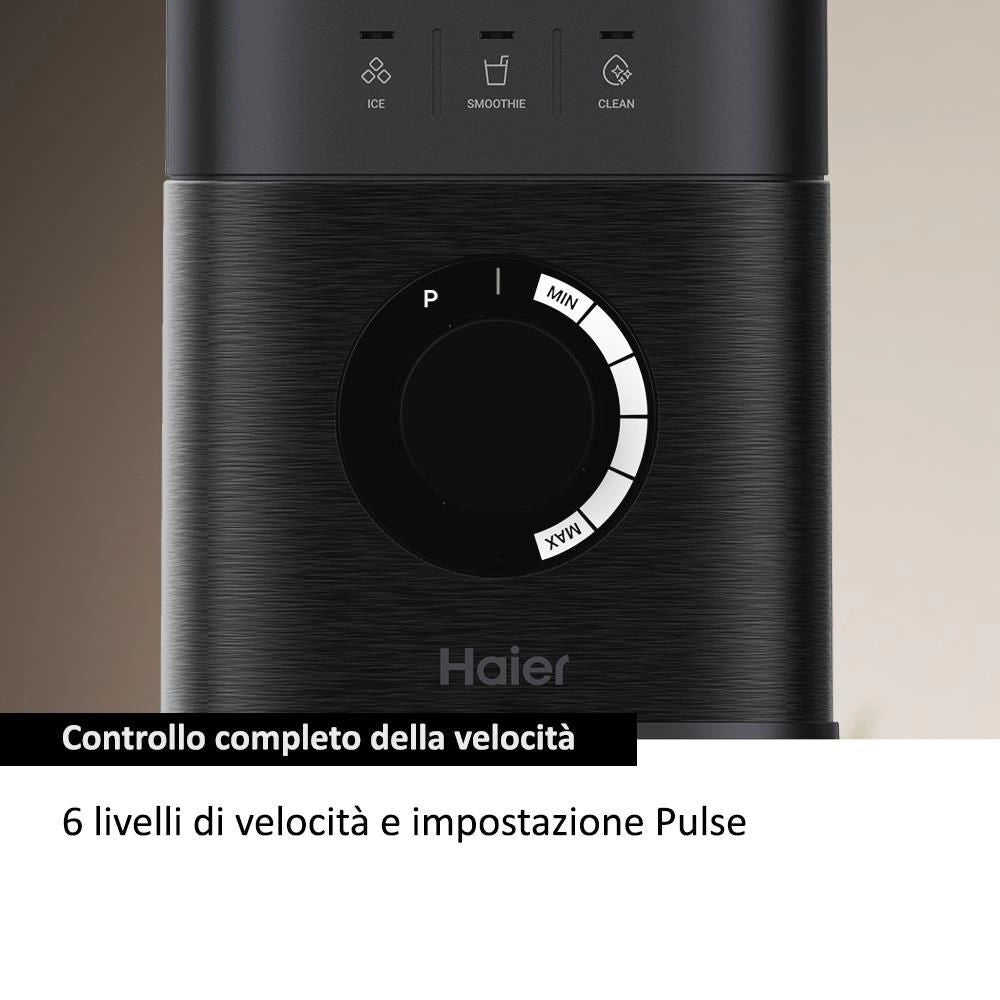 Haier Frullatore I-Master Serie 5 Obsidian grey, 6 lame in acciaio inox, Caraffa in vetro da 2 L, 3 programmi preimpostati, Personal Jug incluso