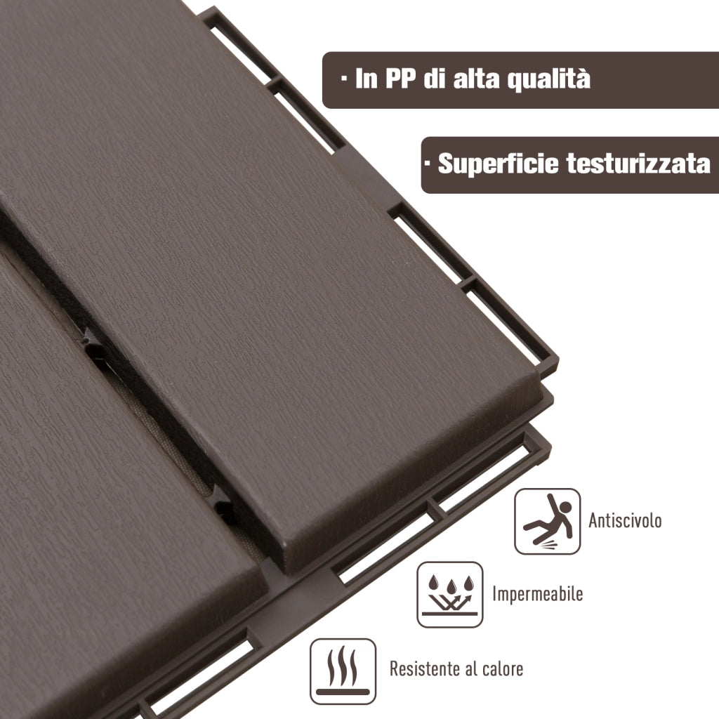 EasyComfort Set 9 Mattonelle a Incastro per Terrazzo, Piastrelle per pavimenti (30x30x2cm) in PP Antiscivolo, Area: 0.81 mq Marrone