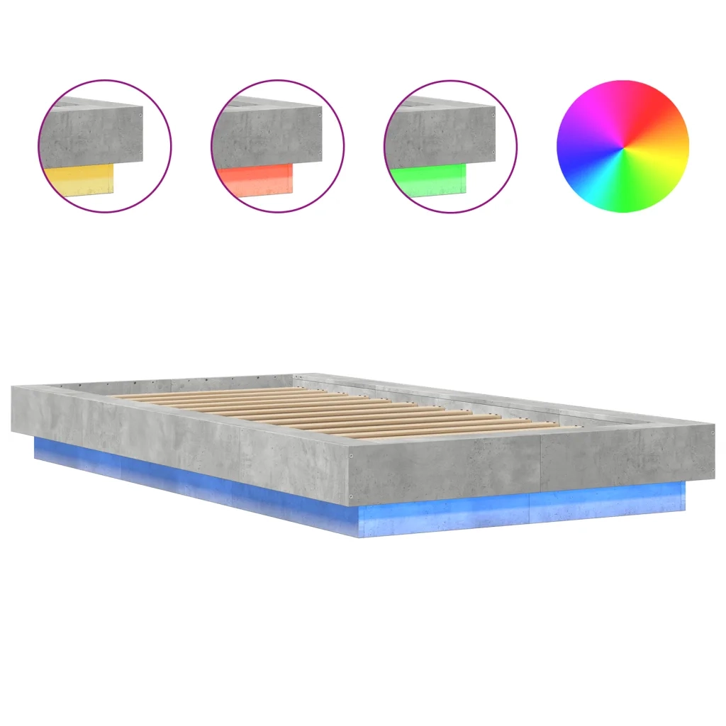 Giroletto Luci LED-Struttura Letto con LED Grigio Cemento 75x190cm in Legno Multistrato 275450