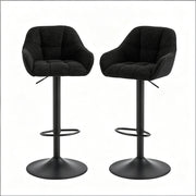 Set di 2 sgabelli da bar girevoli regolabili in altezza con schienale in chenille e velluto a coste nero