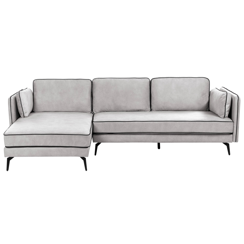 Divano 3 posti angolare regolabile lato destro in velluto grigio chiaro stile moderno design classico