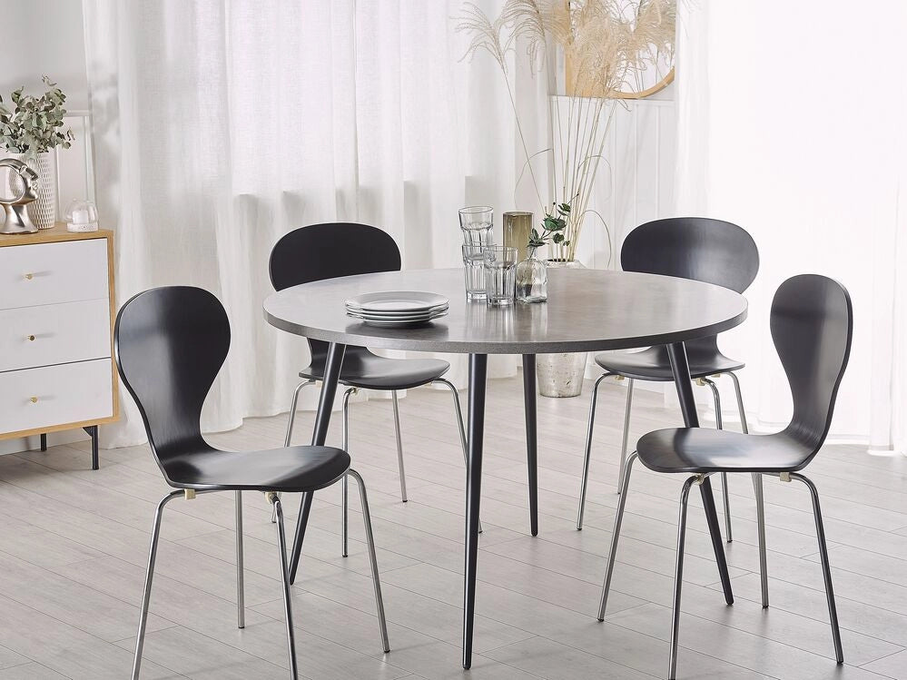 Tavolo da Pranzo Effetto Cemento Piano Gambe in Metallo Nero Rotondo 120 cm Stile Glamour Moderno