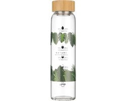Fiasco in vetro da 1 litro collo largo ispirato a bambù e teak con etichette di datazione e fodero in neoprene BPA-free