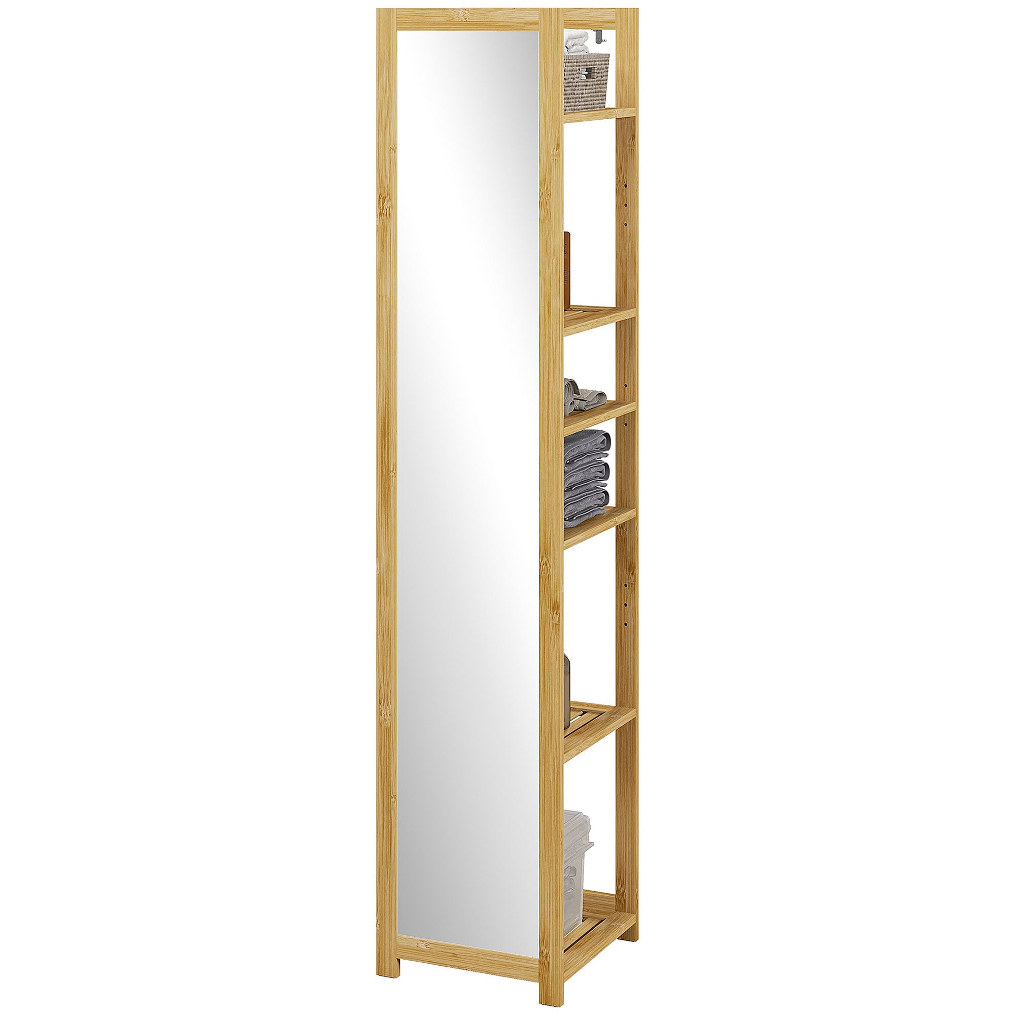 Mobile a Colonna con Specchio 6 Ripiani in Bambù 35x35x168 cm Colore Legno