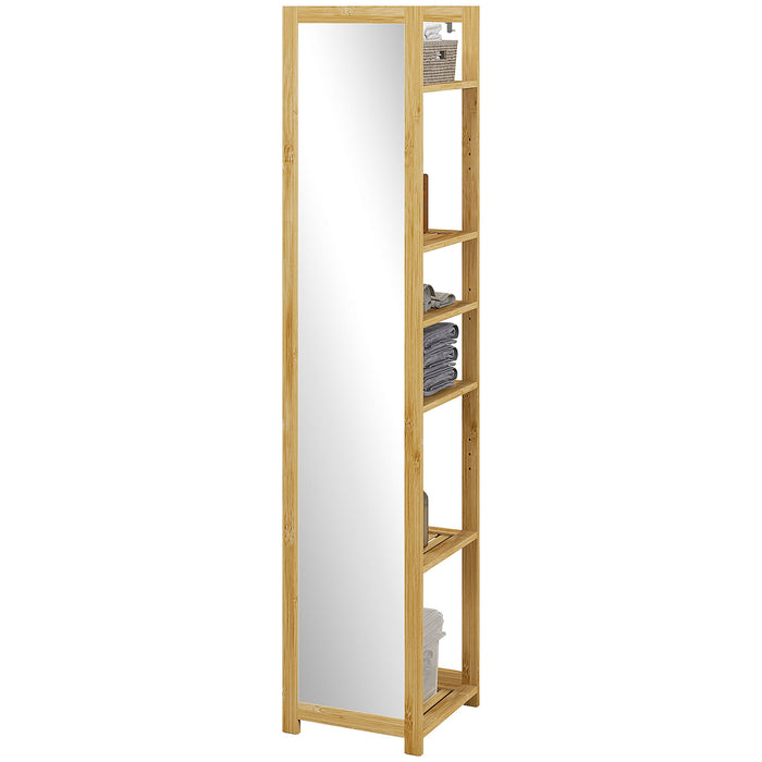 Mobile a Colonna con Specchio 6 Ripiani in Bambù 35x35x168 cm Colore Legno