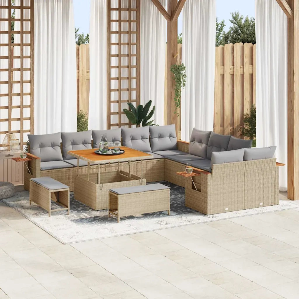 Set Divano da Giardino con cuscino 13 pcs Beige e Grigio Chiaro