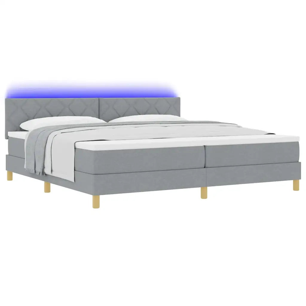 Letto a Sorgente LED con led Grigio chiaro 200 x 200 cm Tessuto