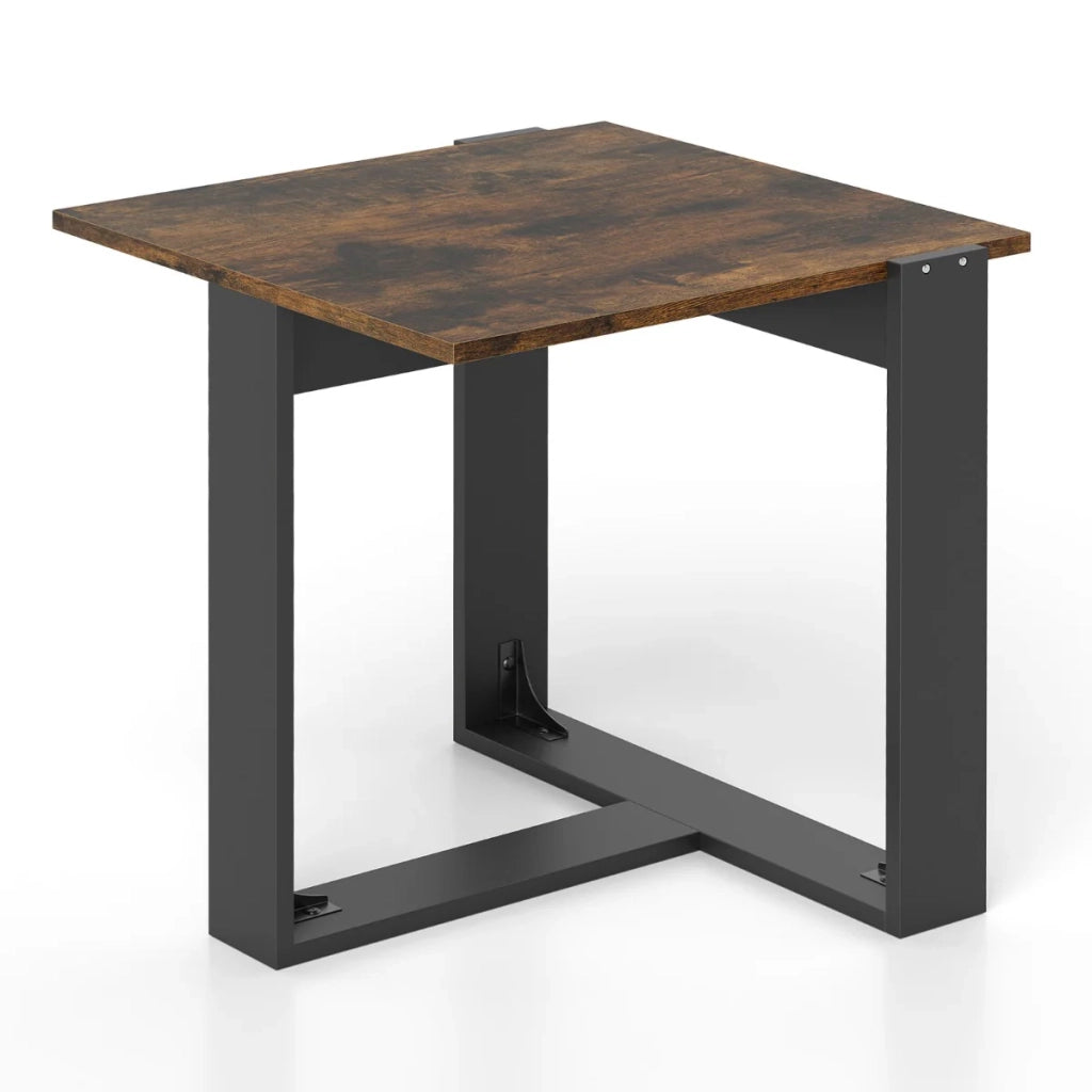 Tavolino quadrato 50 x 50 x 50 cm con base in metallo a T fascino industriale legno ingegnerizzato marrone 20_0013810