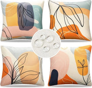 Coprisacco, 45 x 45 cm, per esterno, cuscino da divano, cuscino decorativo, coprisacco, stile boho, stile abstract, foglie, primavera, estate, impermeabile, lino, coprisacco per divano, letto, auto, giardino, terrazza, set
