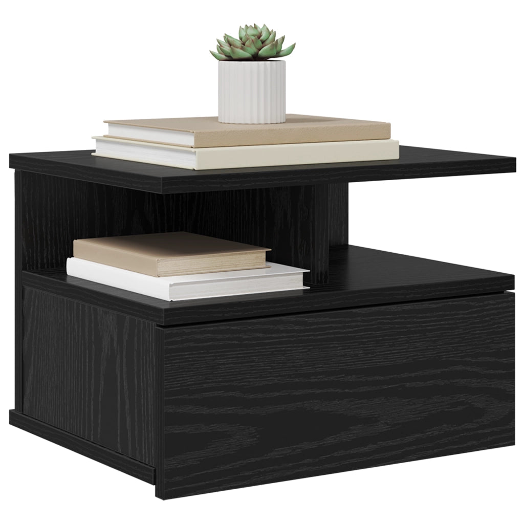 Comodini Galleggianti 2 pcs Rovere Nero 40x31x27 cm Legno Ingegnerizzato