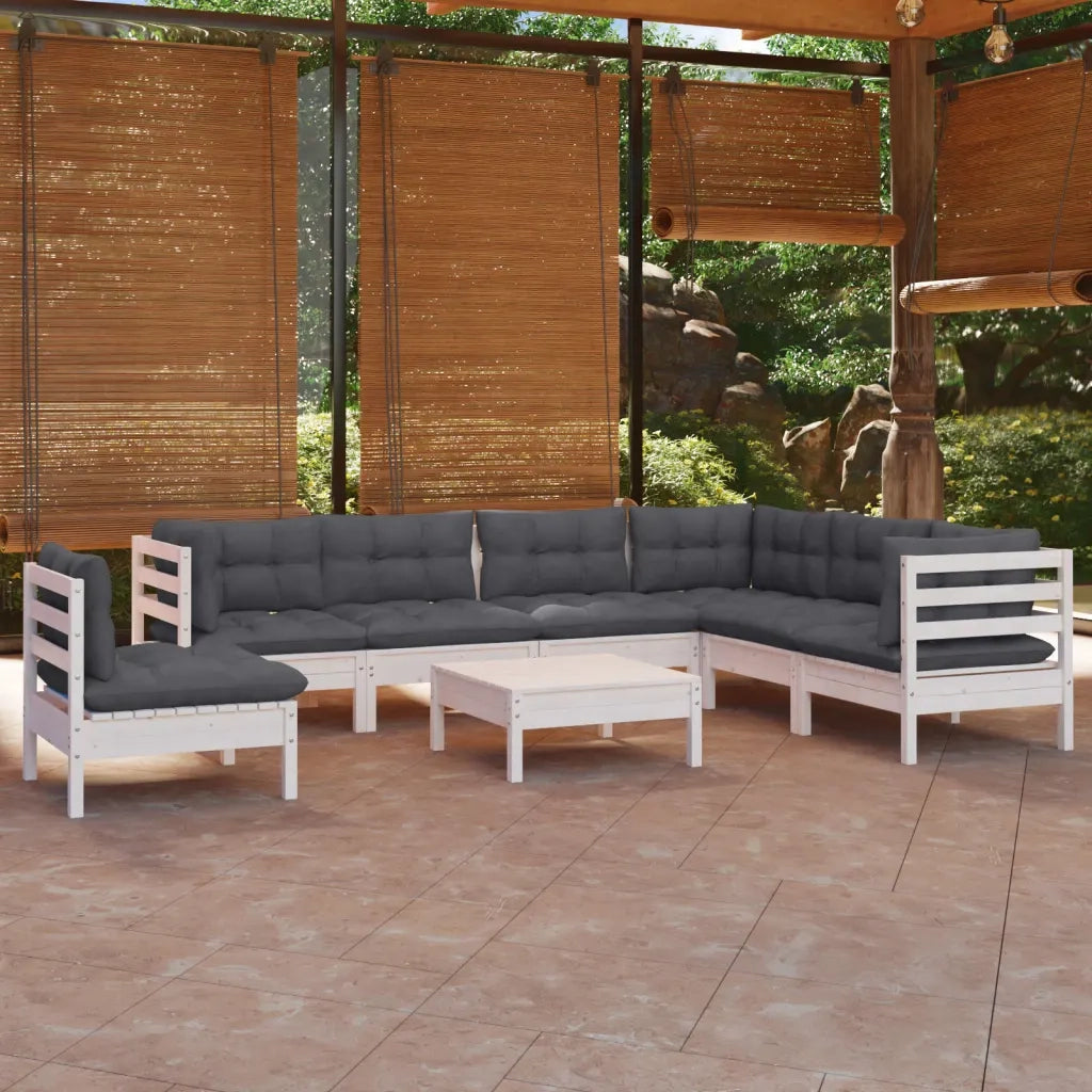 Set Divani da Giardino 8 pz con Cuscini Bianchi Legno di Pino 3096726