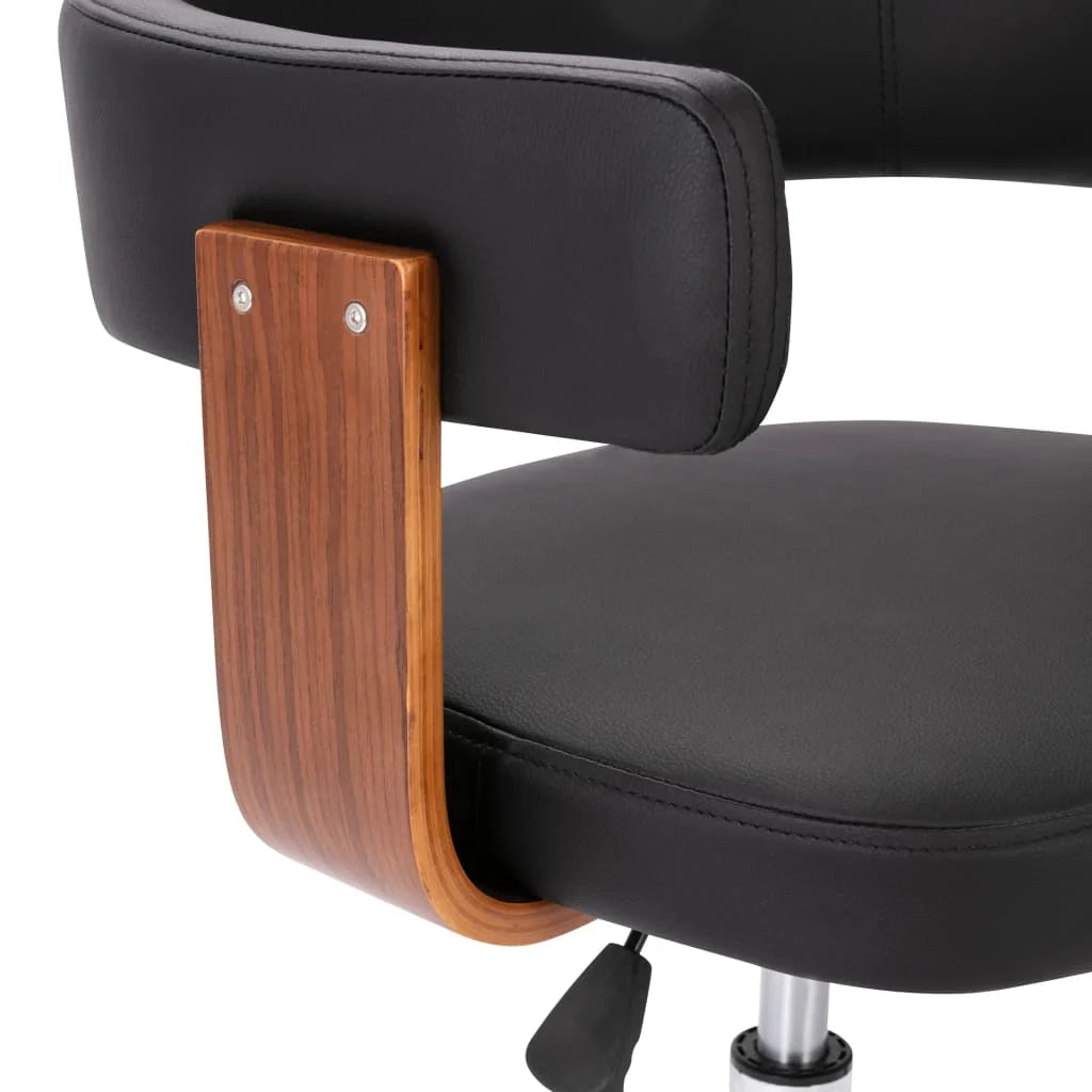 Sedia girevole da ufficio/studio in legno curvato e similpelle nera 02_0024150