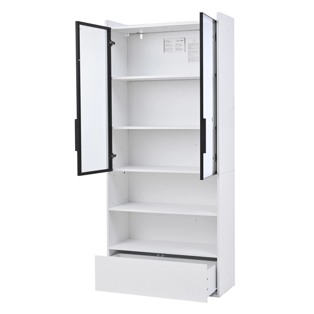 Vetrina Alta con LED ¨C MINIMAL ¨C Bianco, Legno, 80x34x180