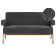 Divano a 2 posti Rivestimento in bouclé nero e marrone scuro Design retrò Gambe in legno Soggiorno