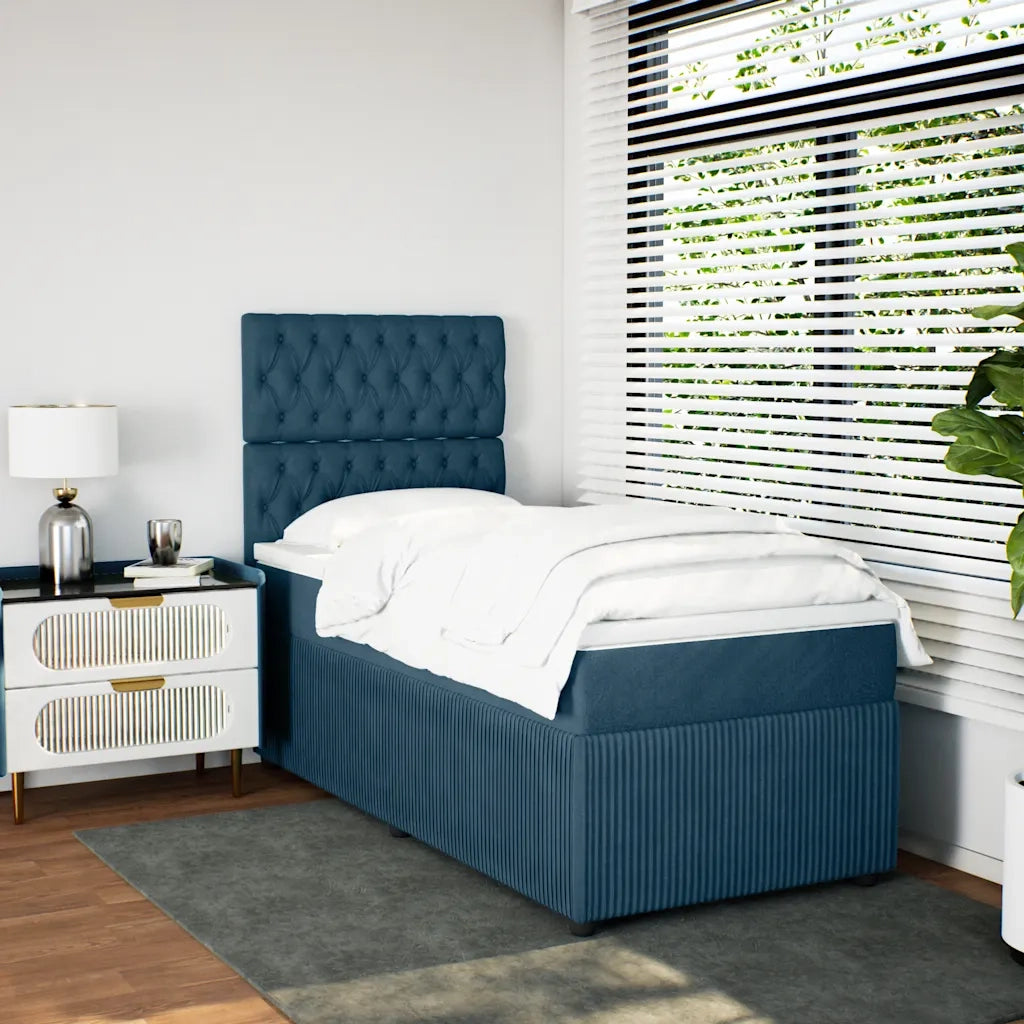 Giroletto a Molle con Materasso Blu Scuro 90x200 cm in Velluto 3292248