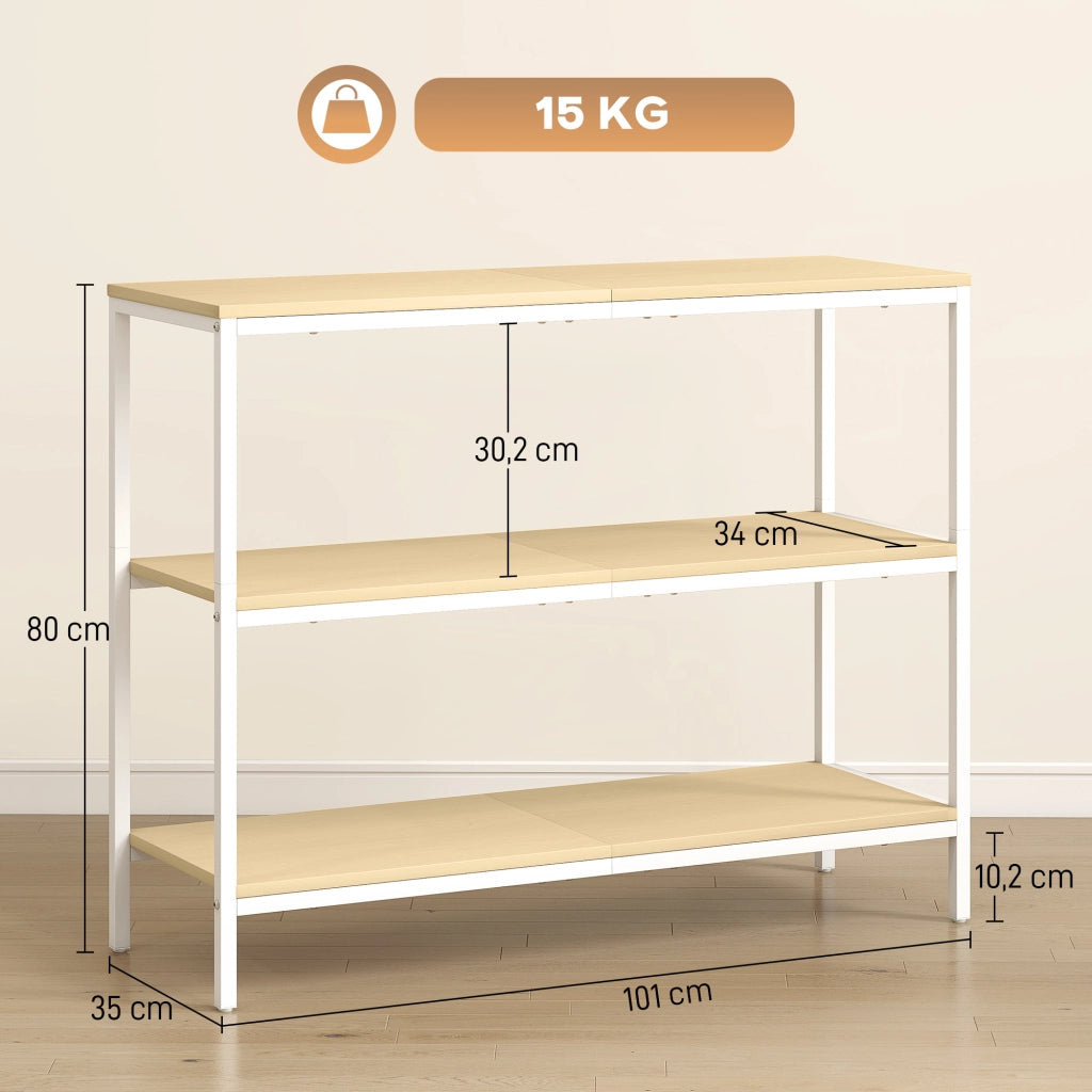 Consolle Ingresso con Ripiani Aperti e Gambe in Metallo ¨C zephmum ¨C Legno Naturale e Bianco