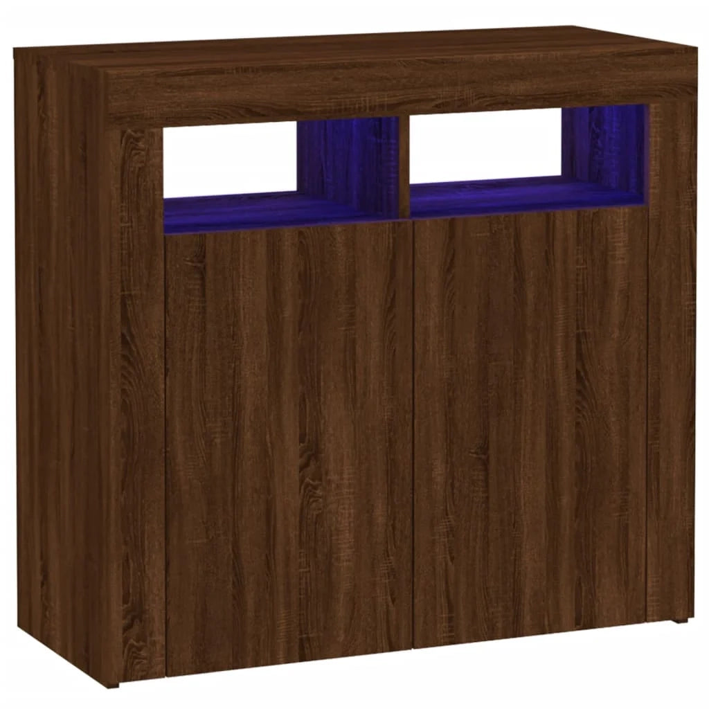 Credenza cassettiera armadio mobile contenitore organizer per cucina soggiorno salotto con luci LED 80 x 35 x 75 cm marrone 02_0029930
