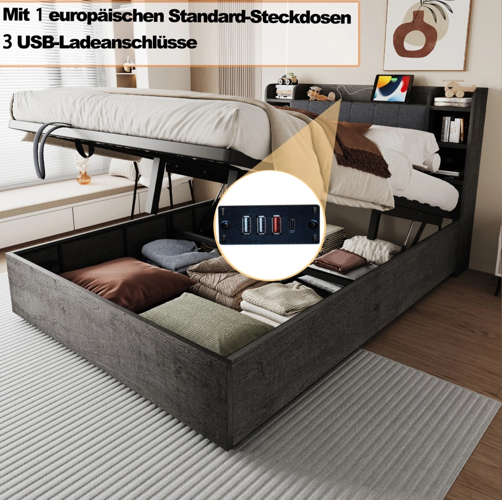 Letto multifunzionale grigio 180 x 200 cm con spazio contenitore