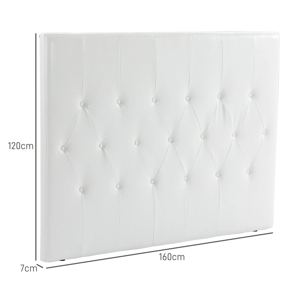 Testiera Letto Matrimoniale Imbottita con Design a Bottoni, in Pelle PU e MDF, 160x7x120 cm, Bianco