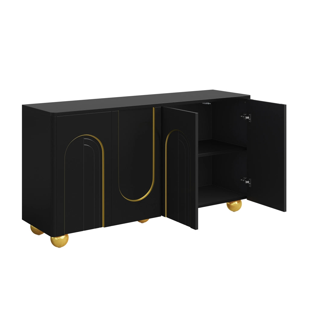 Credenza con 4 ante e ripiani; per soggiorno; in MDF e truciolare; 140×40×74 cm; nera