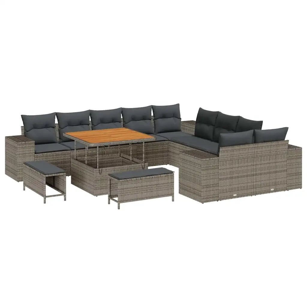 Set Divano da Giardino con cuscino 13 pcs Grigio polyrattan