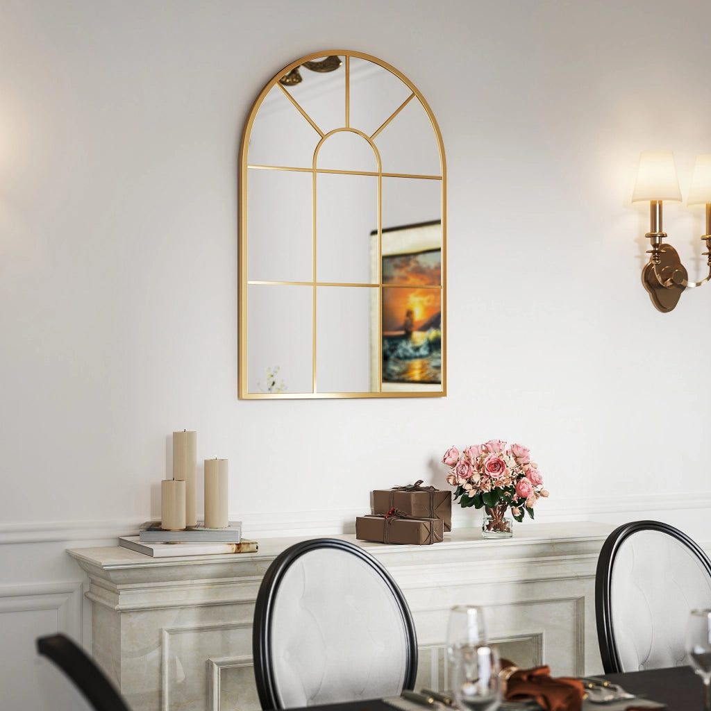 Specchio da parete con cornice dorata a volta ¨C zephmum ¨C grigio metallo 91x60 cm