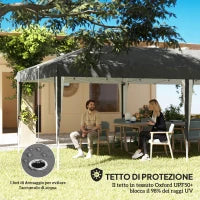 Gazebo 3x6 m per 12-18 Persone ad Altezza Regolabile con Fori di Drenaggio, in Metallo e Tessuto Oxford Grigio