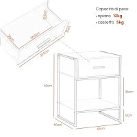 Set 2 Comodini Moderni con Cassetto e Ripiano Aperto in MDF e Acciaio, 45x40x60cm, Bianco e Oro